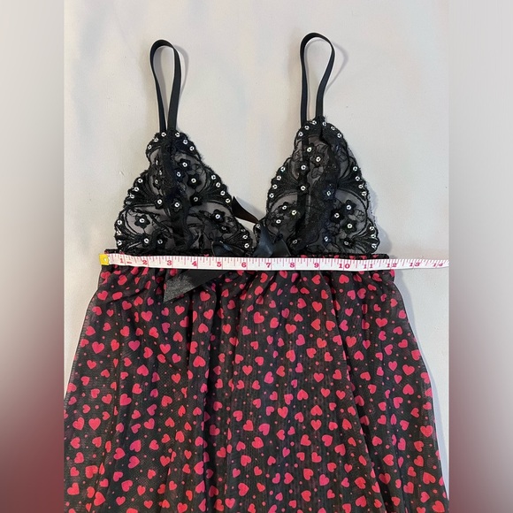 Red & Black Hearts‎ Sheer Babydoll Chemise Lingerie Women’s Size Small - Picture 4 of 8